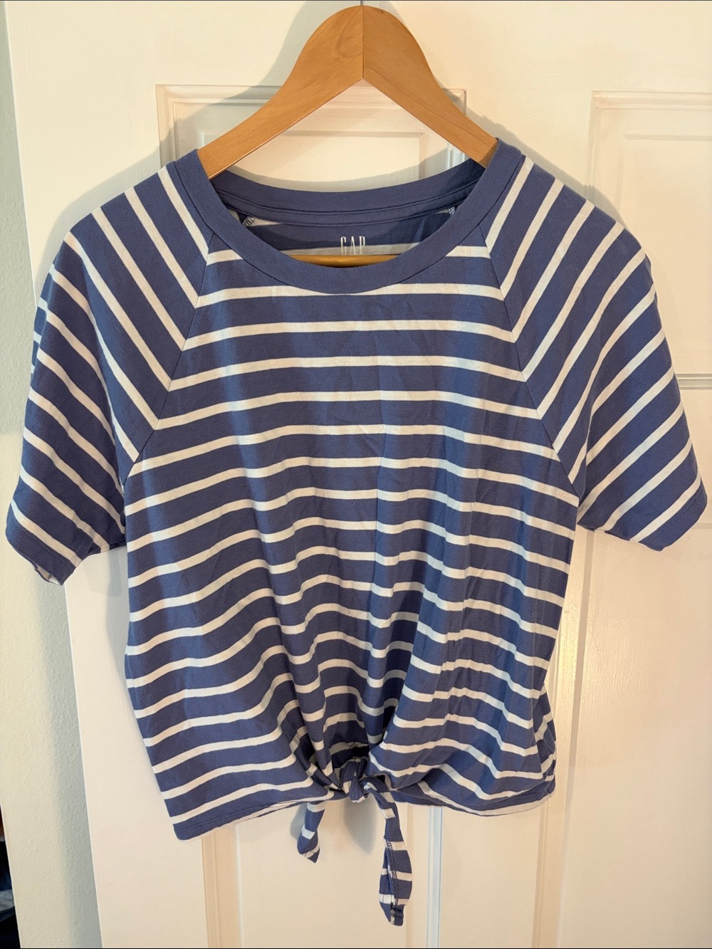 GAP Navy and White Striped Tie-Front Crop Top